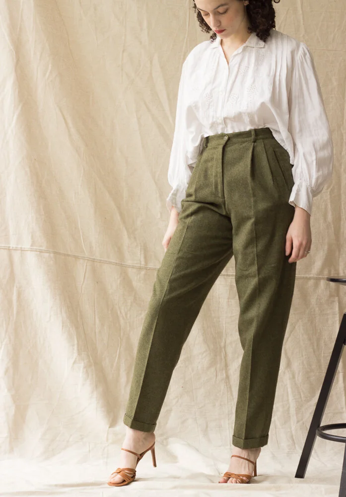 1980s Banana Republic Green Wool Tweed Trousers — Wayward Collection